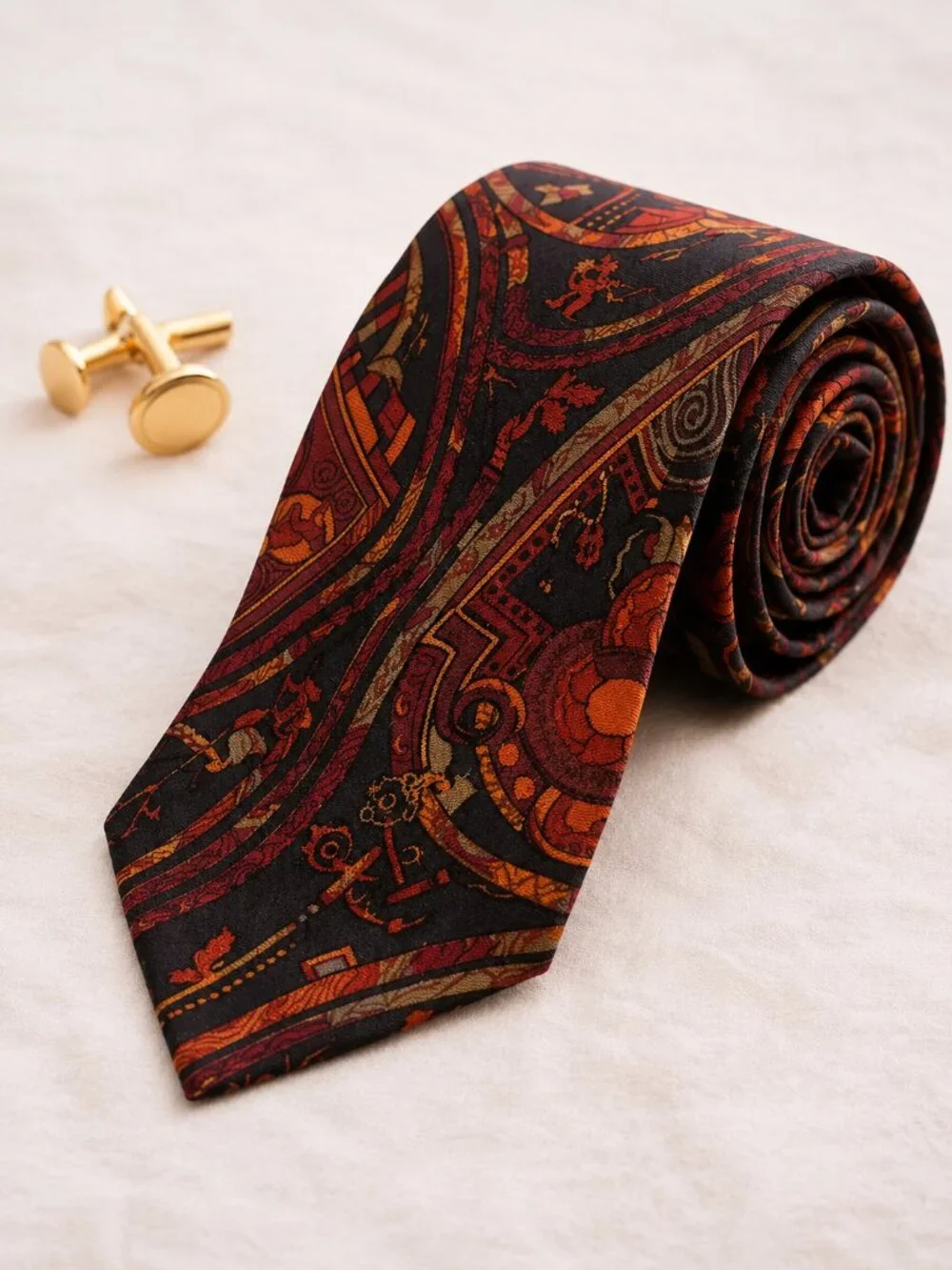 Gianfranco Ferré Baroque Abstract Silk Tie Red Black Gold Made in Italy